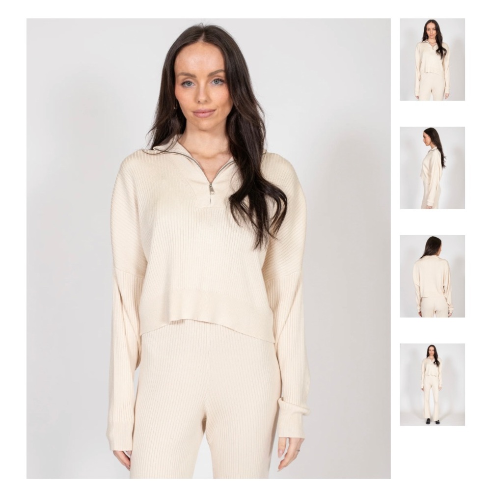NWT Brunette the Label Ribbed Knit Half-Zip Sweater Size M